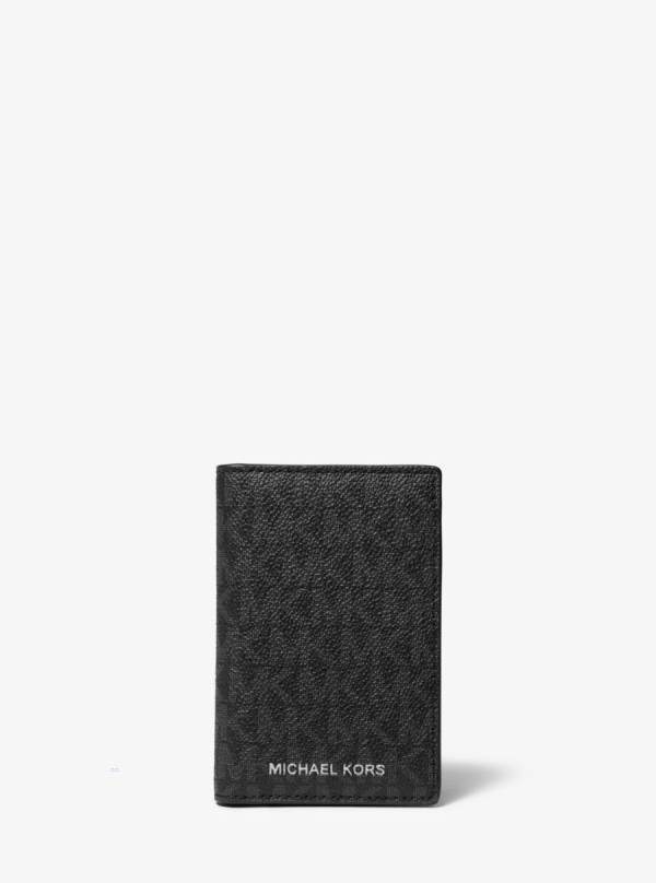Panske Penazenky Michael Kors Hudson Logo Bi-Fold Card Case Čierne - Doplnky Michael Kors Akcia | PMGYO-8295